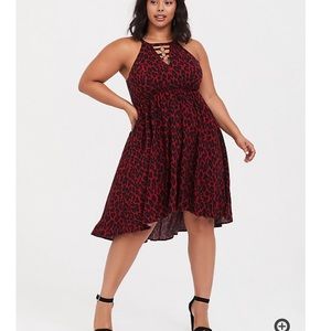 Red leopard o-ring challis skater dress